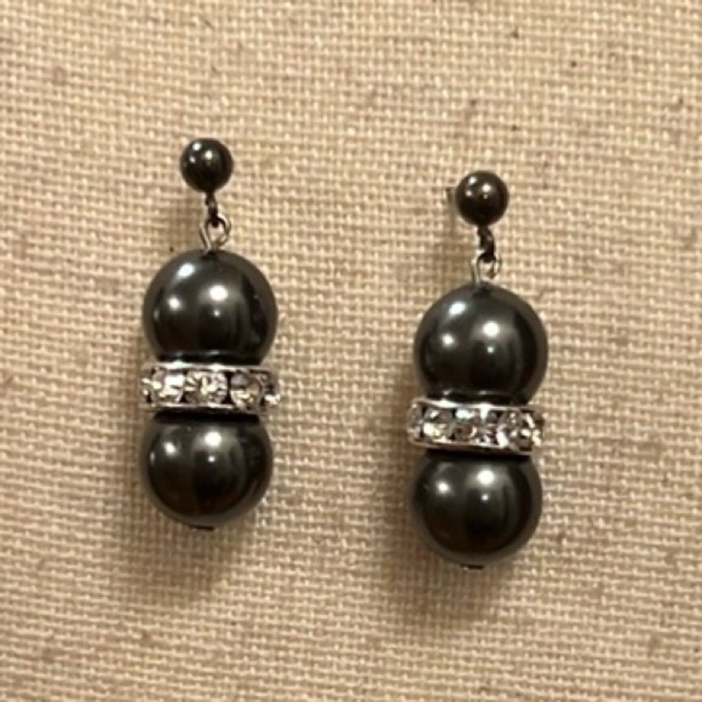 White House Black Market Grey and Rhinestone Earrings, EUC - Picture 1 of 9